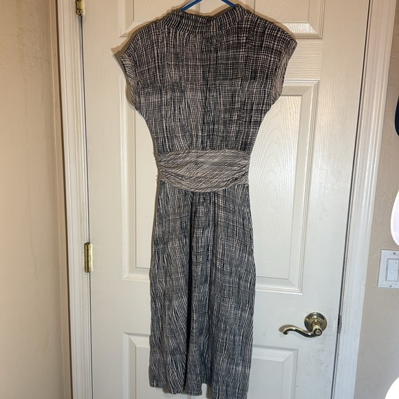 Deletta  Anthropologie M Cream Blue Plaid‎ Short Sleeve Jersey Knit Midi Dress - Picture 4 of 7